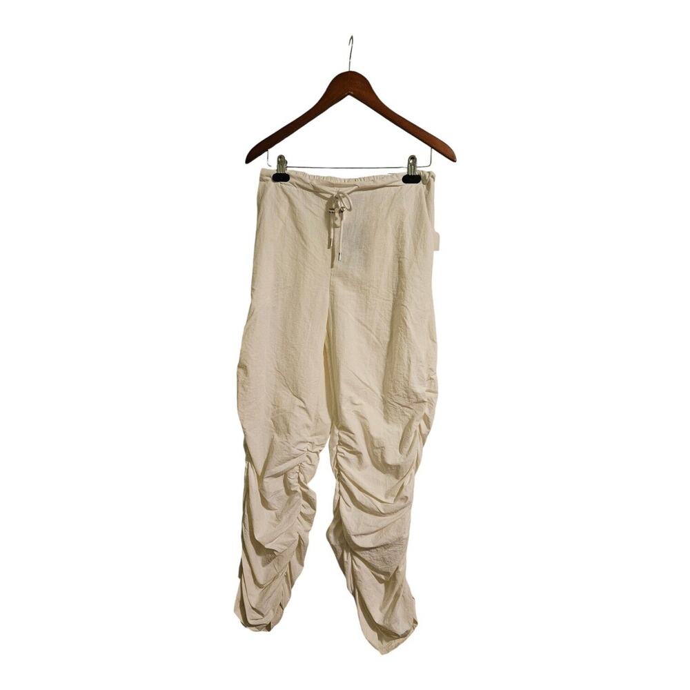 By DYLN Astrid Pants Womens XS WHITE Ruched Legs Elastic Waist Drawstring